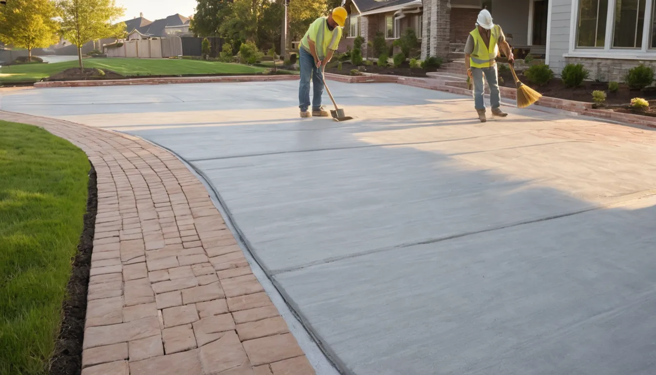 New concrete driveway freshly finished beside a ranch home near Hamel