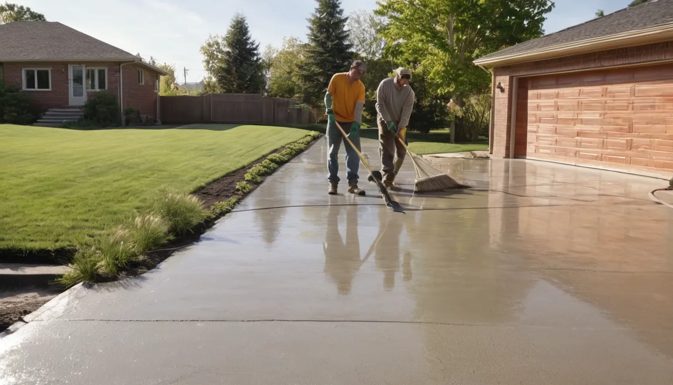 A freshly poured concrete driveway beside a brick ranch home near Hamel